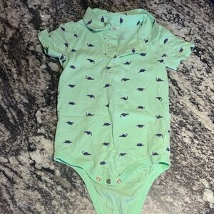Joe Fresh Mint Green Polo-Style One-Piece with Navy Dino Print